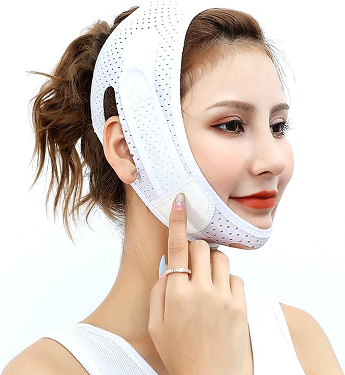 Chimoto Small Face Belt, Sauna Mask, Face Belt, Slimming, Chin Supporter, Double Chin, Anti-Sagging, Facial Care, Lift Up Mask, Double Belt, Lifting, Beauty Device, Unisex, Highly Elasticity, Breathable (White) - NewNest Australia