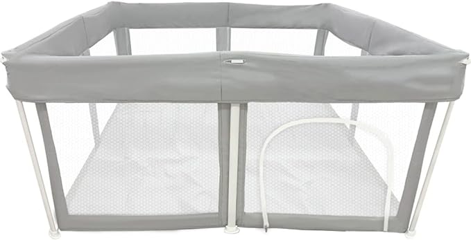 Hugmuu Playpen Foldable with Mat with Door, Mesh, Baby Easy, Washable, Washable, Foldable, Space Saving, Portable, Zipper, Indoor/Outdoor, Compact, Folding (Gray,Square) - NewNest Australia