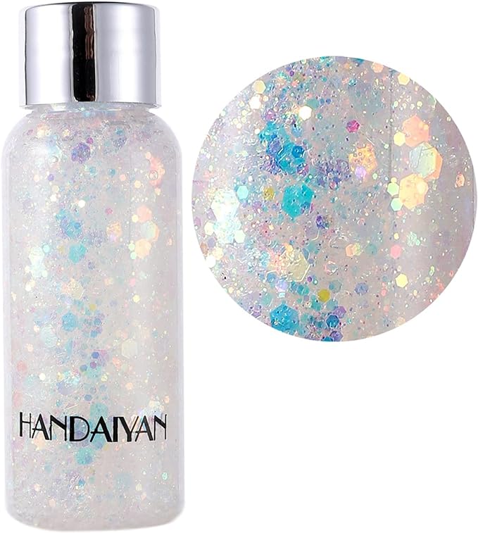 Body Glitter Gel, Face Glitter Gel, Long Lasting Mermaid Sequins, Holographic Chunky Glitter Makeup Body Face Hair Eyeshadow, Party Makeup Accessories (#09 White) - NewNest Australia