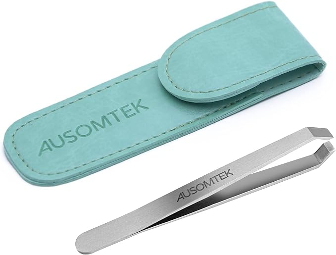 AUSOMTEK Beard Tweezers, Beard Remover, Tweezers, Gray Hair Removal Tweezers, Stainless Steel Fine Hair Tweezers, Eyebrow Tools, 5mm Precision Tip Width, Cyan PU Case (1 piece) - NewNest Australia