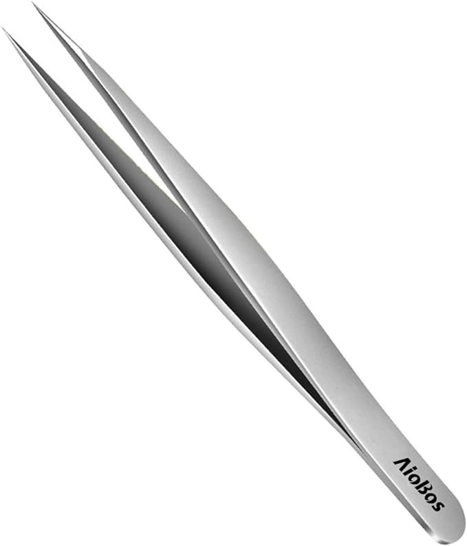 AioBos Tweezers, Tapered Point, 0.08mm, Precision Tweezers, Heat Treated, Sandblasted, Eyebrow Tweezers, Nose Hair, Blackhead Removal, Whisker, Barn Treatment, Unisex Storage Case, For Easy and - NewNest Australia
