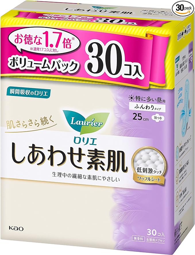 [Share Pack] Laurier Happiness Bare Skin Especially Large Day Use 9.8 inches (25 cm), Includes Wings, 30 Pieces - NewNest Australia