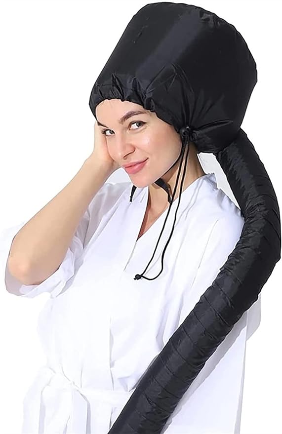 Portable Bonnet Hood Hair Dryer Attachment Blow Dryer For Women Hair Drying Cap Long Tube Soft Bonnet Diffuser Cap For Hair Dryer Curly Hair (Color: Black) - NewNest Australia