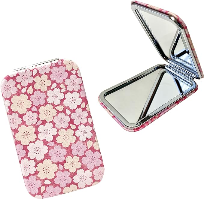 [Cherry Blossom Romant] Compact Mirror, Hand Mirror, Portable, Folding Mirror, Double Magnification, Cute, Cherry Blossom Pattern (Cherry Blossom Design A) - NewNest Australia