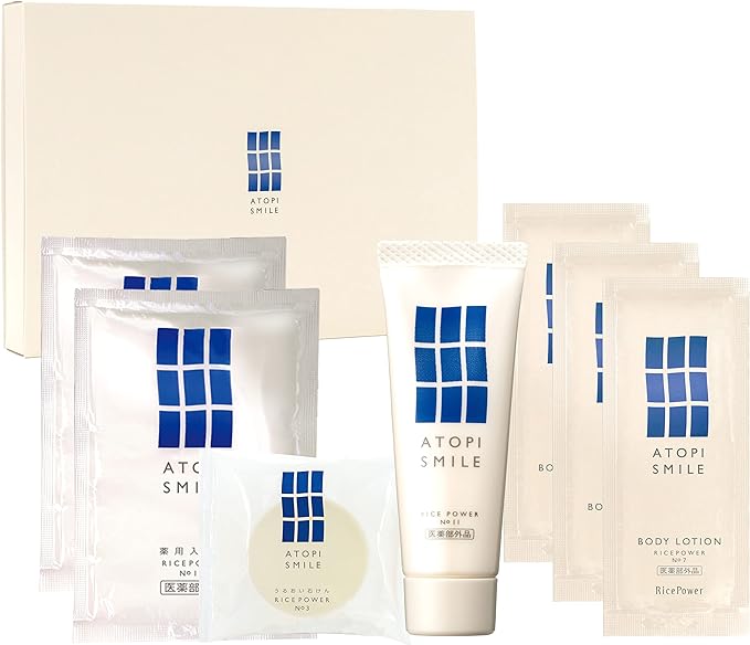 Atopis Smile 4 Item Set, Skin Trouble Prevention [Cream 0.9 oz (25 g), Body Lotion, Bath Liquid, Soap] Trial Kit, Rice Power - NewNest Australia