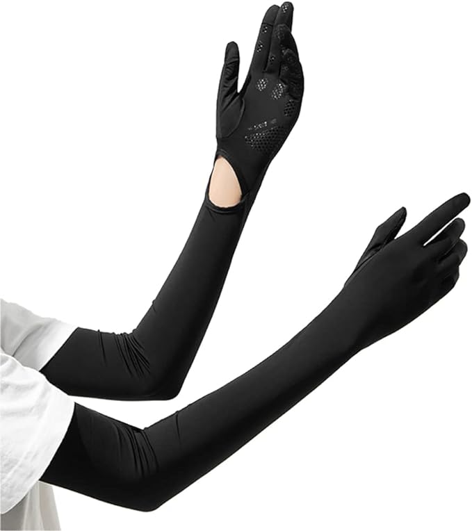 KondaTech Women's Arm Cover, UPF50+ 98% UV Protection, Cooling Sensation, Sweat Absorbent, Quick Drying, Long UV Gloves, Cool, Fit, Cute, Stretchy, Breathable, Arm Cover, Sunburn Protection, Work Commutes, Driving, Outdoor Sports (Black) - NewNest Australia