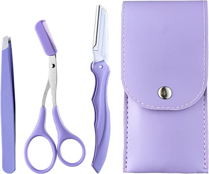 nalaina Eyebrow Set, Eyebrow Shaving (3 Piece Set), Eyebrow Kit, Eyebrow Scissors, Eyebrow Cutter, Eyebrow Scissors, Comb, Tweezers, Eyebrow Makeup Tool, Stainless Steel, Storage Bag Included, - NewNest Australia