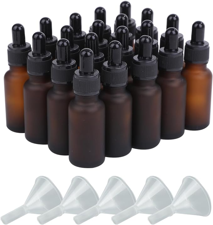 Chocople Light Filtering Jar with Dropper Essential Oil Aroma Oil Refill Storage Glass Frosted Brown with Funnel Set of 20 (10ml) - NewNest Australia