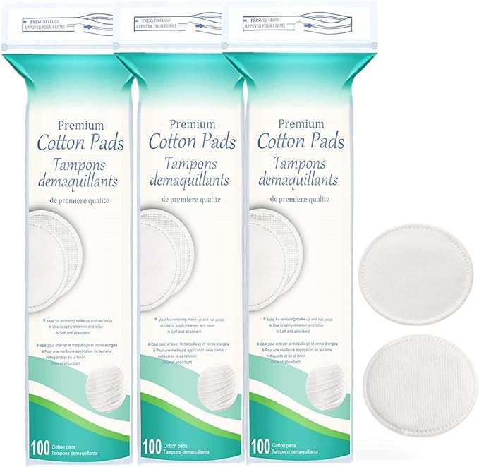 YOYOSOFT Cotton Wiping Off Round Cotton Puff for Lotion, 2 Sides, 3 Layers, 300 Sheets (100 Sheets x 3 Pieces), Suitable for Facial Devices, Makeup Remover, Nail Removal, Cosmetic Cotton, Non-pilling, - NewNest Australia