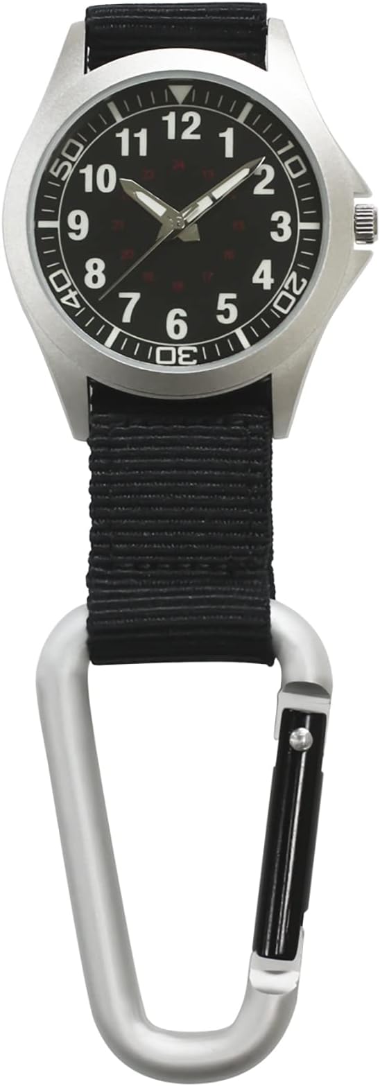 Clefer 191205 Men's Pocket Watch, Carabiner Watch, Waterproof, Luminous, Analog, Nylon Belt, Black, Black - NewNest Australia