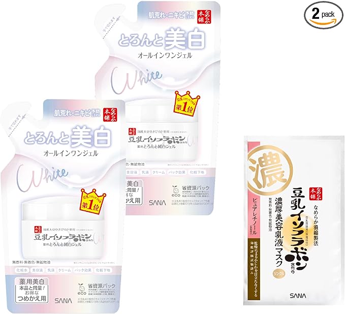 Nameraka Honpo Toronto Rich Gel Medicated Whitening N (Refill), Set of 2 + Bonus 3.5 oz (100 g) x 2 Pieces, Soy Milk Isoflavone, All-in-One for Rough Skin and Acne Prevention - NewNest Australia