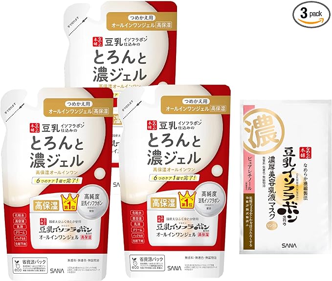 Nameraka Honpo Toronto Rich Gel Enrich (Refill), Set of 3 + Bonus 3.5 oz (100 g) x 3 Pieces, Soy Milk Isoflavone, All-in-One, Highly Moisturizing Type - NewNest Australia