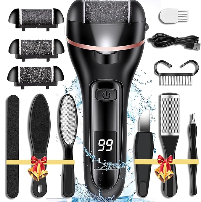 Foot Callus Remover 13 in 1 Professional Pedicure Tools Foot Care Kit Foot Scrubber Electric Foot Rasp Pedi for Hard, Cracked, Dry and Dead Skin 3 Rollers 2 Speed Battery Display - NewNest Australia