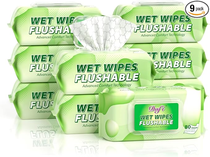 DAFI Flushable Wet Wipes for Adults, 80 Sheets x 9, Flushable Toilet, Thick, Lid, Soft, Flushable, Non-Alcohol, Fragrance-free, Nursing Care - NewNest Australia
