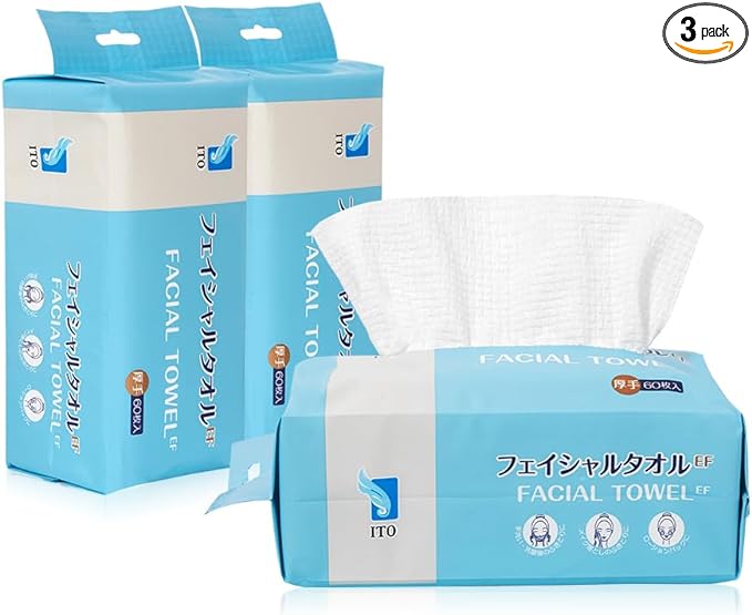 ITO EF Facial Towels, Set of 3, Original EF Embossing, Cleansing Towel, Wash Towel, Cotton Towel, Disposable Towel, Facial Towel - NewNest Australia