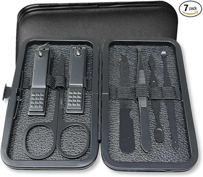 COLORBIRD Nail Care Set Nail Clipper Nail Care Nail File Cuticle Treatment Eyebrow Scissors Tweezers Ear Pick BLACK RED (7-BLACK) - NewNest Australia