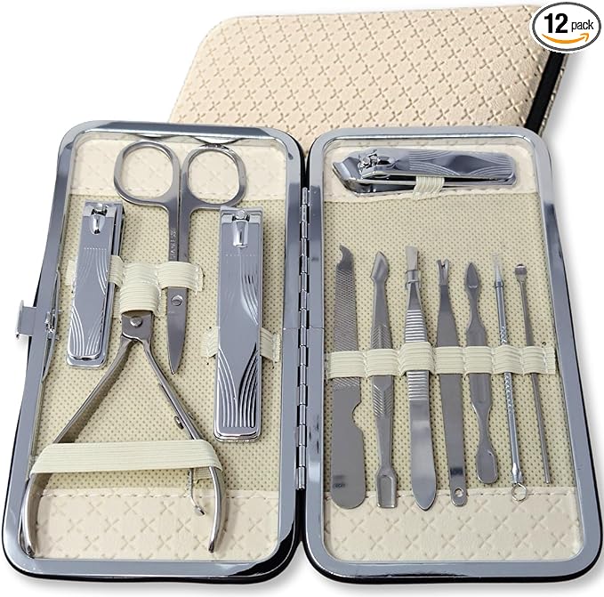 COLORBIRD Nail Care Set Nail Clipper Nail Care Nail File Cuticle Treatment Eyebrow Scissors Tweezers Ear Pick Luxury (12 Milky White) - NewNest Australia