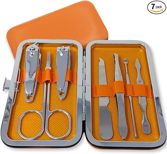 COLORBIRD Nail Care Set Nail Clipper Nail Care Nail File Cuticle Treatment Eyebrow Scissors Tweezers Ear Pick Colorful (7 Orange) - NewNest Australia