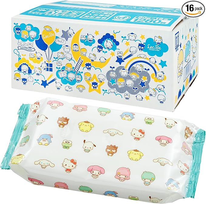 Sanrio 99% Pure Water Wipes, Soft Sheet, 80 Sheets x 16 Pieces (1280 Sheets), Made in Japan - NewNest Australia