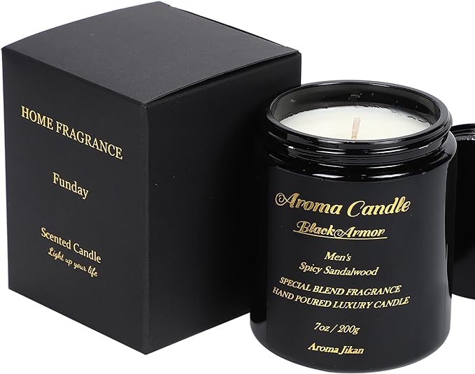 Aroma Jikan Men's Spicy Sandalwood Scented Candle, Sandalwood Scented for Men Oriental 200g 35 Hours Men'sSpicySandalwood BlackArmor Man Aroma Sexy Refreshing Soy Wax Spicy Valentine's Day - NewNest Australia