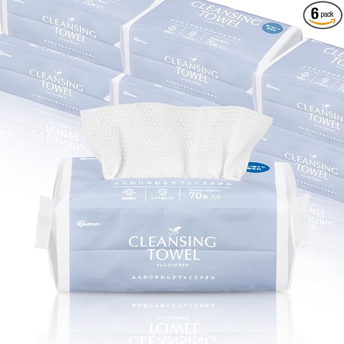 Iris Ohyama Cleansing Towels, Thick, 70 Sheets x 6 Pieces (Box Type), Sensitive Skin, Disposable Towels, Face Wipes, Wet and Dry Use, Facial Cleansing Facial - NewNest Australia