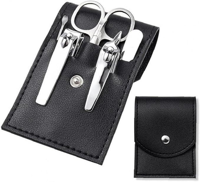 Grooming Set, Nail Clippers, Ear Picks, Tweezers, Stainless Steel, PU Leather Bag, Sharpness, Durability, Nail Care, Foot Care, Portable, Unisex, Travel, Business Trip, 7 Piece Set (Black) - NewNest Australia