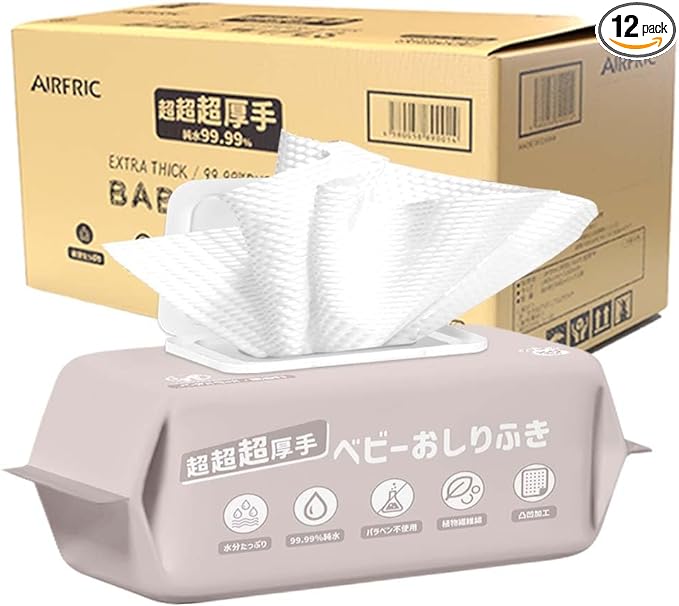 AIRFRIC wt001 Ultra Ultra Thick Wipes for Babies, Plenty of Moisture, 99.99% Pure Water, Non-Alcohol, Fragrance-free, Soft, Super Thick, 80 Sheets, 12 Pack - NewNest Australia