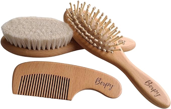 bp-hbset Baby Hair Brush, Baby Brush, Hair Brush, Comb, For Babies, For Babies, Hair, Baby, Wood, Natural Wood, Berpy, Burpee, Baby Shower, Gift - NewNest Australia