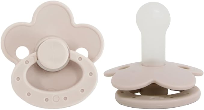 Hugmuu (Greige) Pacifier, Flower, Baby Silicone Rubber, 0 Years, 1 Year, 3 Months, 18 Months, Dull Color, Baby, Round Shape, Cute, Stylish, - NewNest Australia