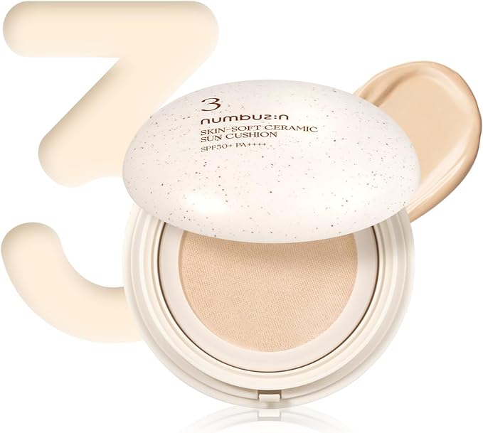 Numbuzin Natural No. 3 No Funde Ceramic Skin Tone Up Cushion SPF 50+PA++++ 0.7 oz (20 g) | Makeup Base Korean Cosmetics Korean Makeup Base UV Care Sunscreen - NewNest Australia