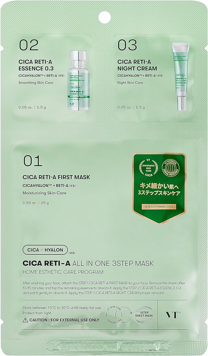 VTCOSMETICS Xialeti A All-in-One 3-Step Mask, Introduction Liquid, Sheet Mask, Serum, Cream, Pores, Skin Care, Korean Cosmetics, Retinol - NewNest Australia