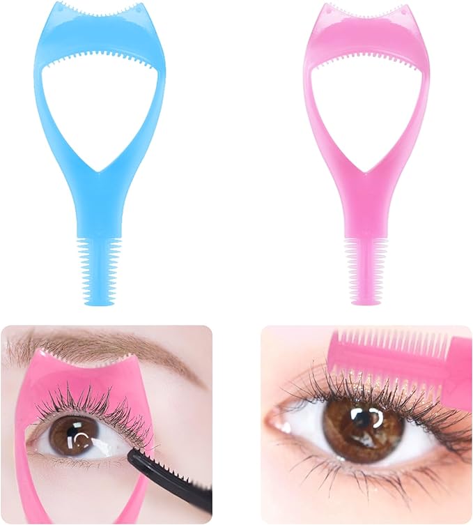Coolooda 3 in 1 Mascara Guard (Set of 2) Eyelash Comb Eyelash Assisted Eyelash Perm Self Kit Eyelash Perm Tool Durable (Blue + Pink) - NewNest Australia