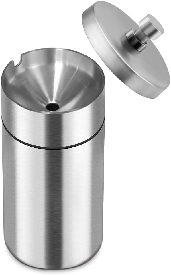 TongWey Ashtray with Lid for Car, Tabletop, Outdoor, Indoor Use, Seal, Windproof, Odor-Resistant, 304 Stainless Steel, Washable, Easy to Dispose of Ashes, Rustproof, Frosted Treatment, For Cars, Large - NewNest Australia