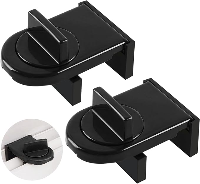 Window Lock, Security Sash Lock, Sliding Door, Stopper, Auxiliary Lock, Door Lock, Compatible with Screen Doors, Security Goods, Fall Prevention, Anti-Theft, Top and Bottom Frame, Set of 2 (Black) - NewNest Australia