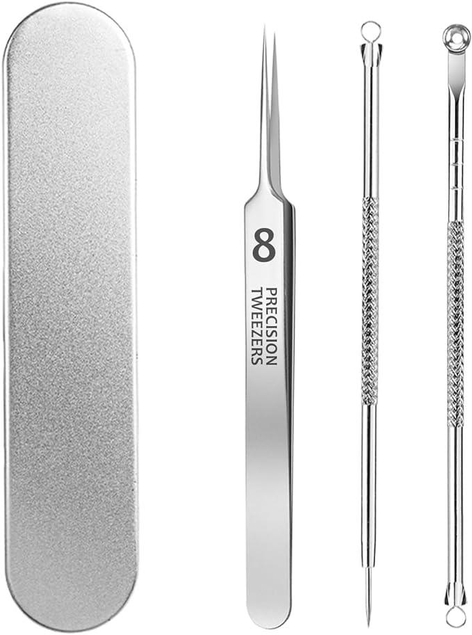 AioBos Square Stopper Remover, Tweezers, Tweezers, Acne, 0.0004 inch (0.01 mm) Tip, Precision Tweezers (Compatible with Skin Troubles such as Square Bungs), Pore Care, Instruction Manual Included, Storage Box, Set of 4 - NewNest Australia