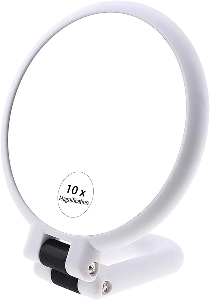 Hand Mirror Magnifier Desk Mirror 10x Equal Double Sided Mirror with Handle, Stand & Hand Mirror, Foldable Makeup Mirror, Convenient to Carry, Round White - NewNest Australia