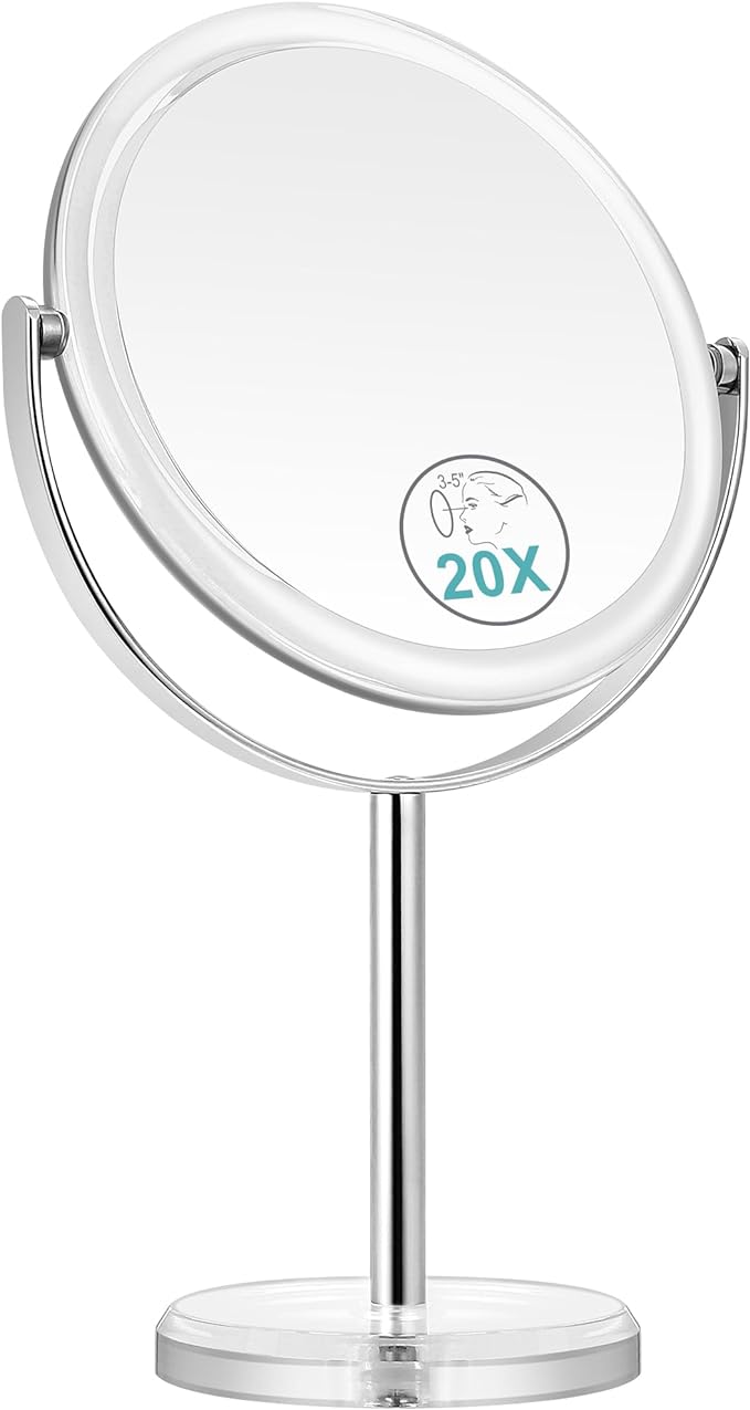 Magnifier, 20 Times/Equal Time, 360° Rotation, Large Type, Double-Sided Makeup Mirror, Easy to Install, Travel, Gift for Women, Clear - NewNest Australia