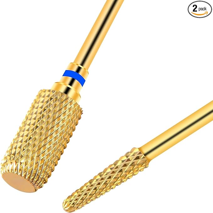 CGBE Nail Bit 2 Pcs Nail Drill Bit 0.09 inch (2.35 mm) Shaft Diameter Gold Nail Machine Bit Carbide Nail Drill for Nail Polish Cuticle Removal Gel Off Cylinder + Shade (Medium) - NewNest Australia