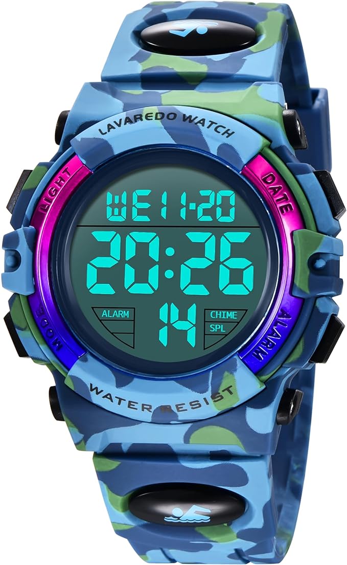 Kids Watch Boys Digital Boys Sports Watch Outdoor Multifunction 50M Waterproof Alert Date Day Display, 10-army blue - NewNest Australia