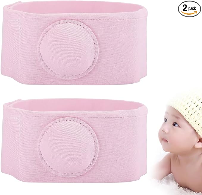 [Kisymear] 2 Pieces Baby Umbilical Hernia Belt Infant Abdominal Binder Baby Navel Truss Support Newborn Belly Belt Baby Kids Infant (Pink) - NewNest Australia