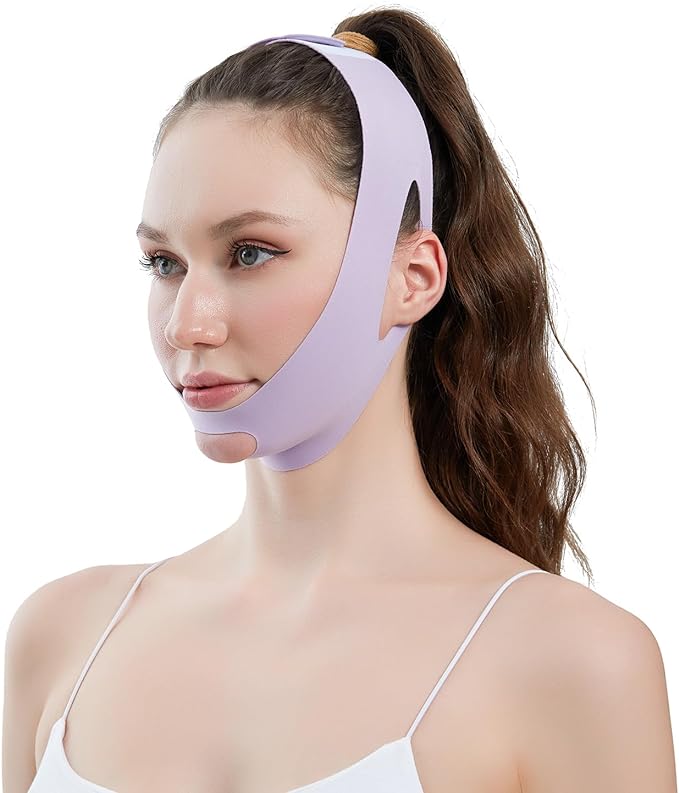 YINGMAN Face Slimming Lift-Up Mask for Small Face Correction and Face Line Support, Double Chin Relief to Nasolabial Line Care (Purple) - NewNest Australia