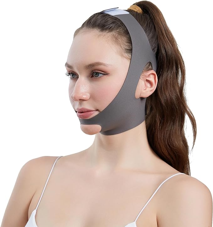 YINGMAN Lift Up Mask, Small Face Correction Face Belt, Face Line Lifting, Face Slimming Goods, Double Chin Relief, Sagging Lifting Tape Included (Gray) - NewNest Australia