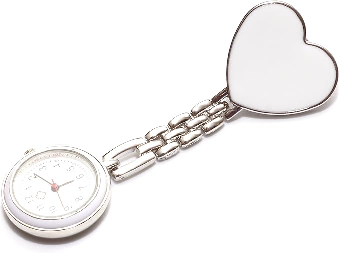 KOYOKOMA Heart-Shaped Nurse Watch, Upside Down Clock, Clip, Cute, Stylish, Women's Pocket Watch, One Point, white - NewNest Australia