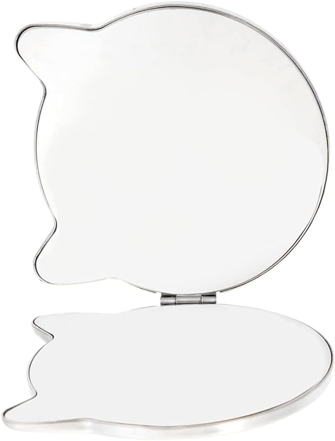 MAEXUS Cat Hand Mirror, Folding Mirror, Stainless Steel Mirror, Cat Design, Compact, Double Sided Mirror, Cat Mirror, Compact and Easy to Carry, Foldable, Stainless Steel Mirror, Birthday Gift, 2.7 x - NewNest Australia