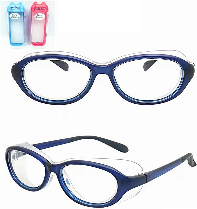 [FOROMONE] Children's Pollen Glasses Hay Fever Blue Light Cut Glasses Non Prescription 2-in-1 2WAY Goggles Shield Glasses Washable Dry Eyes UV Protection PC UV Dust Dustproof PM2.5 Virus Children Splash Prevention Cute Case Included - NewNest Australia