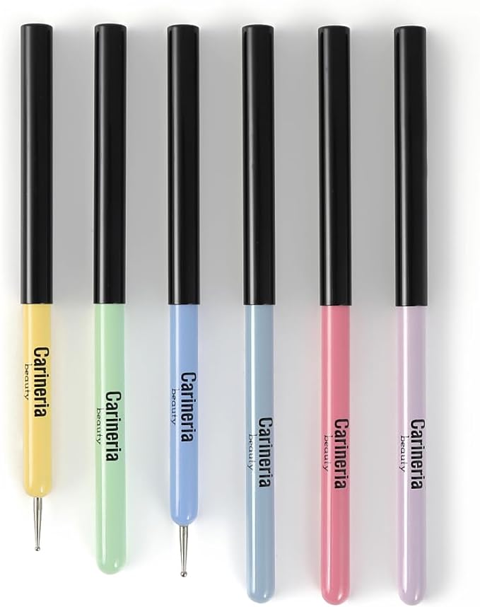 Carineria Manicurist Supervised Nail Brush Set of 6 with Cap, Gel Nail Brushes, High Quality Nylon Fiber, Moderate Elasticity, Large and Small Dot Pens Included - NewNest Australia