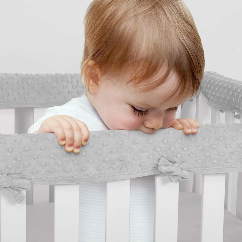 4 Pc Breathable Crib Rail Covers for Teething Mesh Corner Edge Protector Strip, Soft Furniture Guards, Reversible Guardrail Cover Protector for Boys Girls(White)