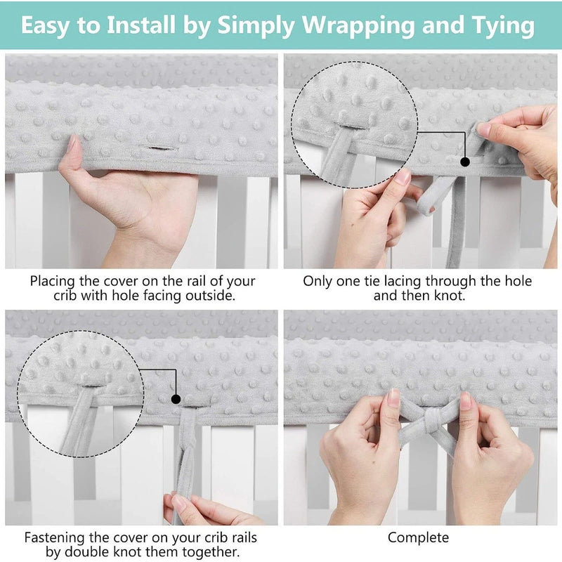 4 Pc Breathable Crib Rail Covers for Teething Mesh Corner Edge Protector Strip, Soft Furniture Guards, Reversible Guardrail Cover Protector for Boys Girls(White)