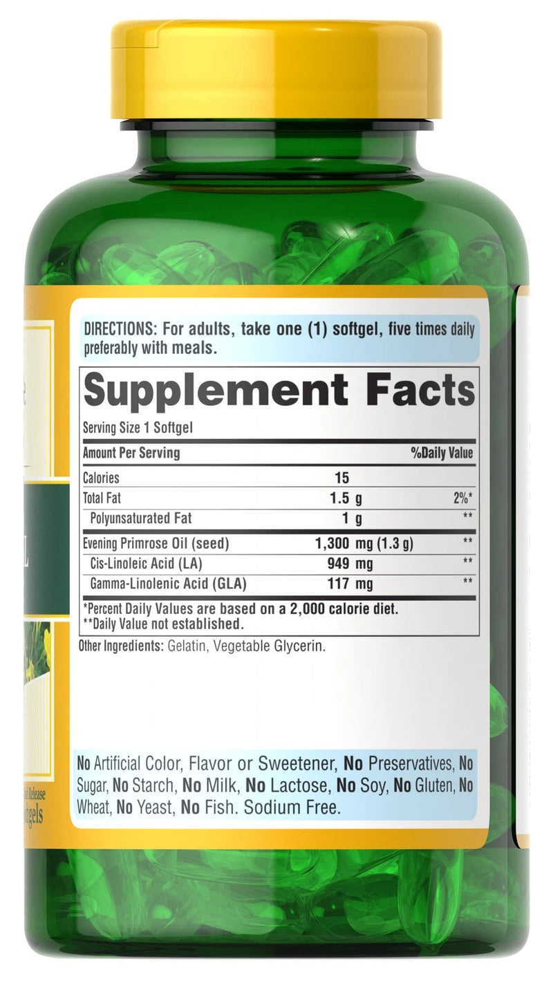 Puritan's Pride Evening Primrose Oil 1300 mg with GLA - 120 Softgels