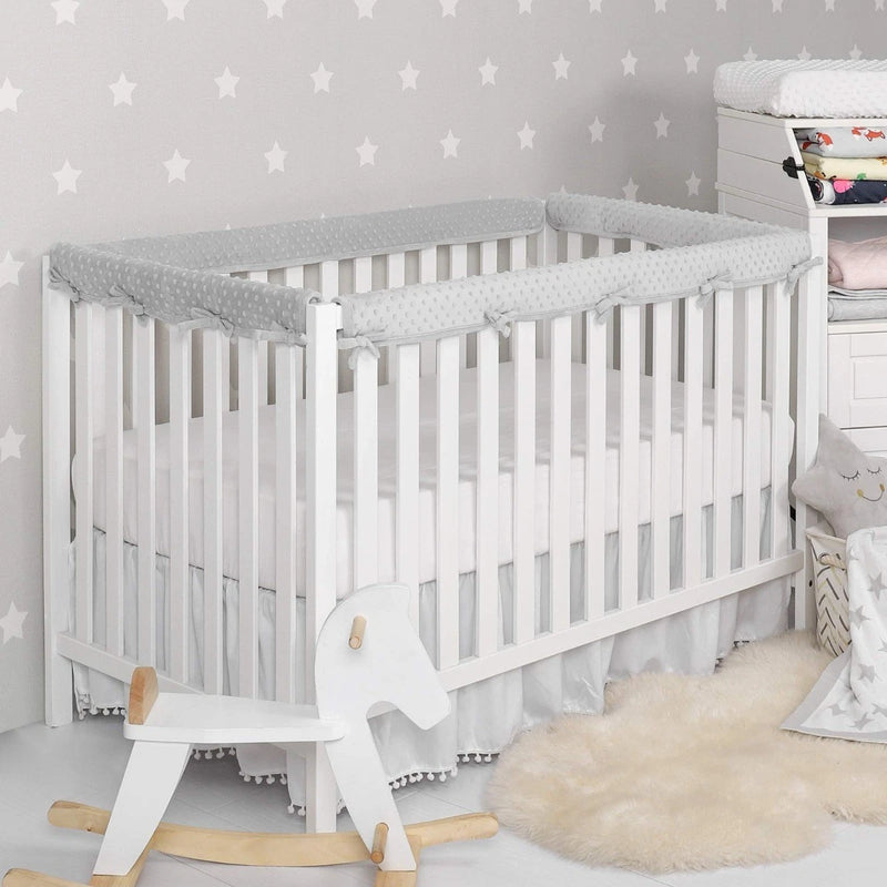 4 Pc Breathable Crib Rail Covers for Teething Mesh Corner Edge Protector Strip, Soft Furniture Guards, Reversible Guardrail Cover Protector for Boys Girls(White)
